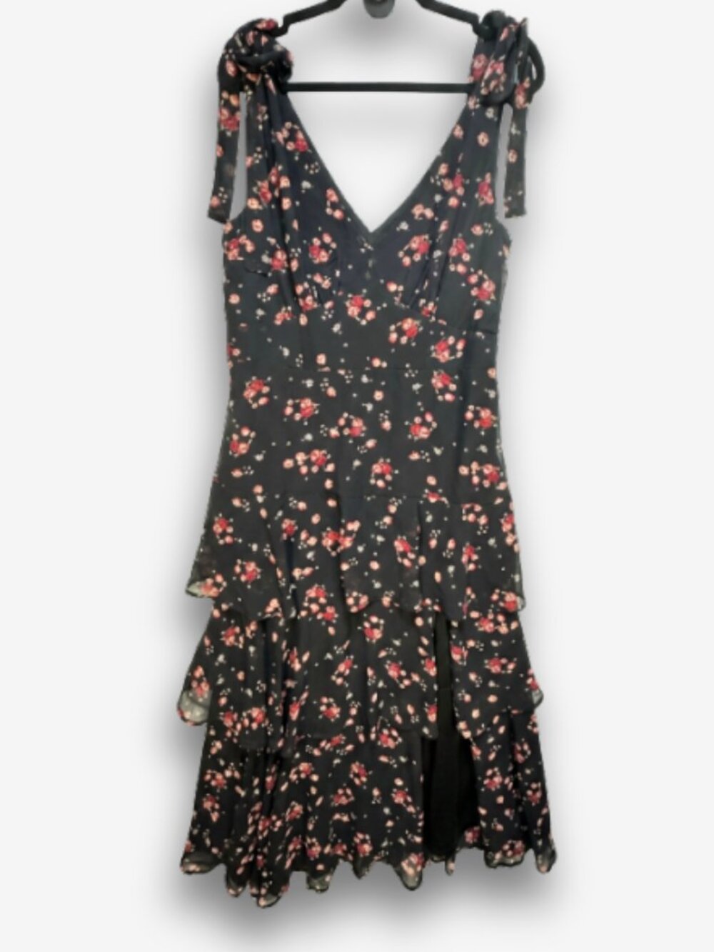 Lulus Black Floral Tie-Strap Tiered Maxi Dress Wedding Guest Size XL